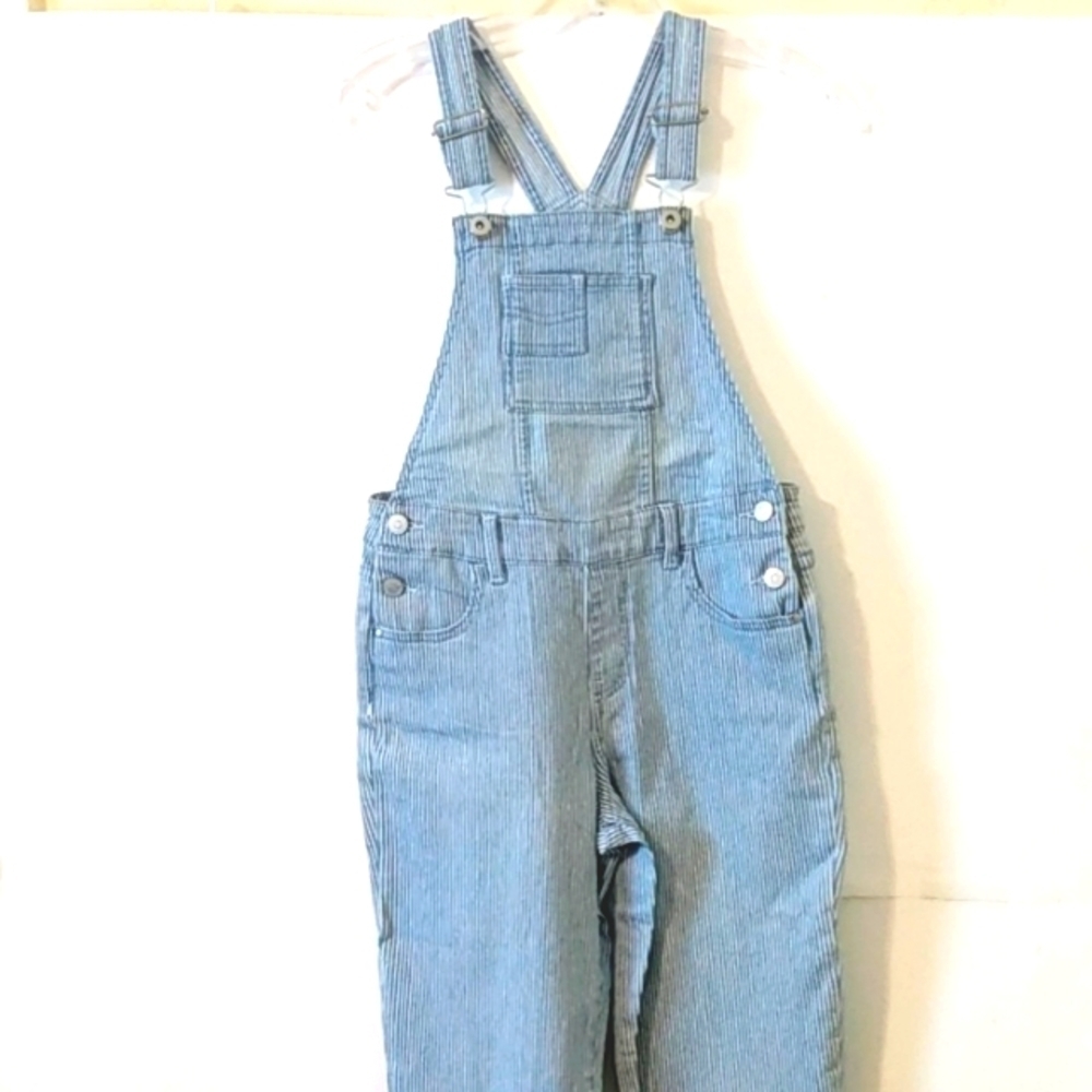 JORDACHE GIRLS DENIM STRIPED OVERALLS SIZE 10-12 NWT
